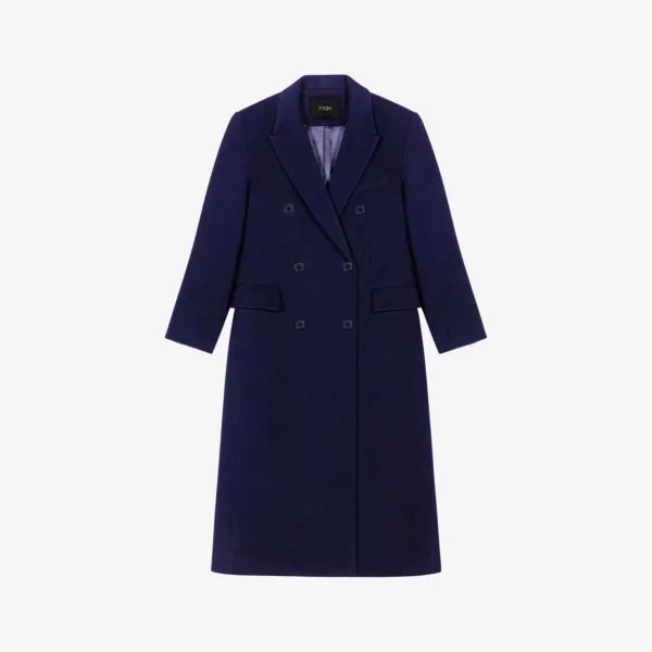 Двубортное пальто из смесовой шерсти с острыми лацканами Maje, цвет bleus