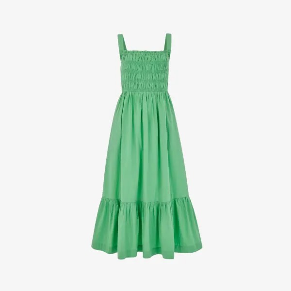 Платье миди Greta из хлопкового поплина с присборенным лифом Whistles, зеленый