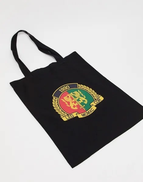 Черная сумка-тоут из плотной ткани с принтом ASOS DESIGN-Черный цвет