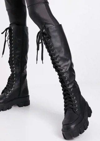 Черные ботинки со шнуровкой на толстой подошве Missguided-Черный
