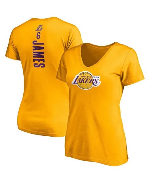 Женская футболка с v-образным вырезом и логотипом «Лос-Анджелес Лейкерс» с изображением Леброна Джеймса Голда и номером плеймейкера Fanatics, золотой