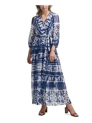CALVIN KLEIN Женское темно-синее платье макси с искусственным запахом и рукавами-фонариками Petites 2P