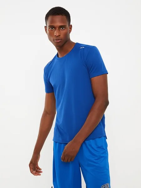 Мужская спортивная футболка с круглым вырезом и короткими рукавами LCW Active, яркий синий