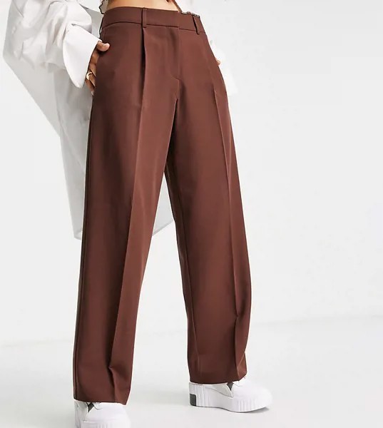 Повседневные брюки свободного кроя в мужском стиле шоколадного цвета ASOS DESIGN Petite-Коричневый цвет