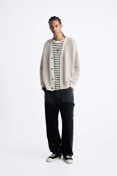 Фактурный кардиган крючком ZARA, песочный