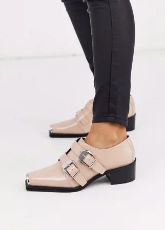 Бежевые кожаные монки ASOS DESIGN-Neutral