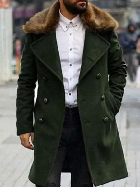 Milanoo Men\\'s Jackets & Coats Men\\'s Coats Turndown Collar Casual Green Handsome