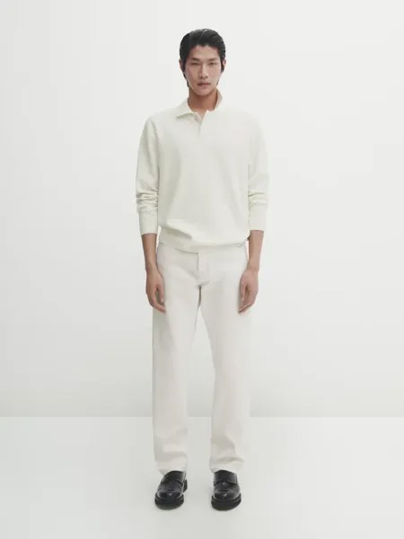 Свитер миланской вязки с воротником-поло Massimo Dutti, бежевый
