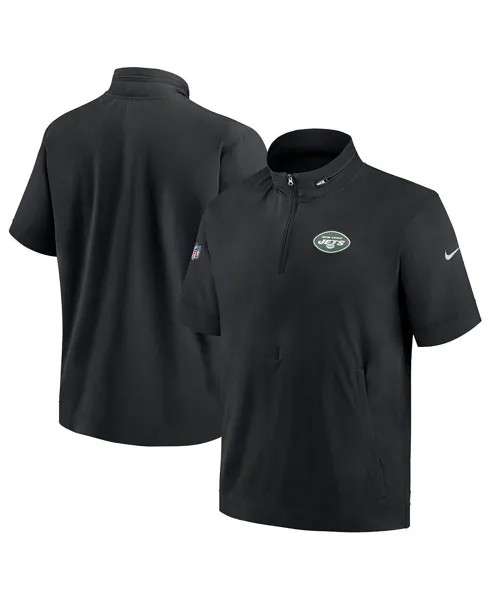 Мужская черная толстовка с короткими рукавами и молнией четверти New York Jets Sideline Coach Nike