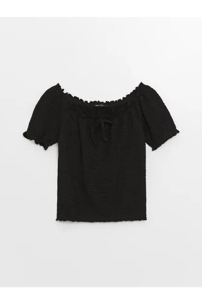 Простая женская блузка с короткими рукавами и воротником-стойкой LC Waikiki, черный