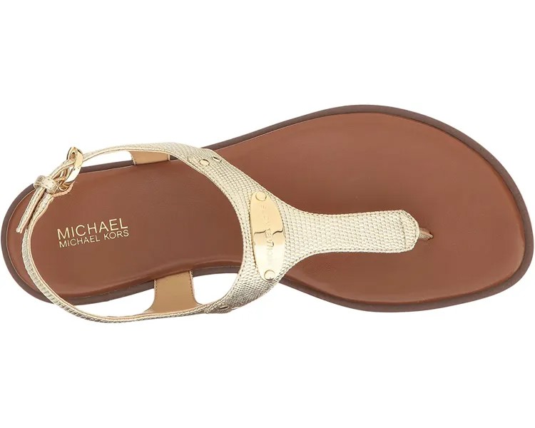 Сандалии MK Plate Thong MICHAEL Michael Kors, бледно-золотистая ящерица specchio с тиснением