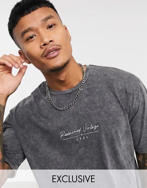 Выбеленная серая футболка в стиле oversized с логотипом Reclaimed Vintage inspired-Серый