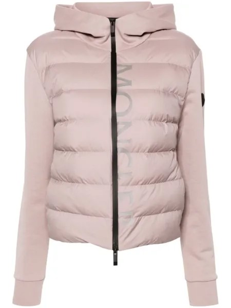 Moncler пуховик с капюшоном и логотипом, розовый