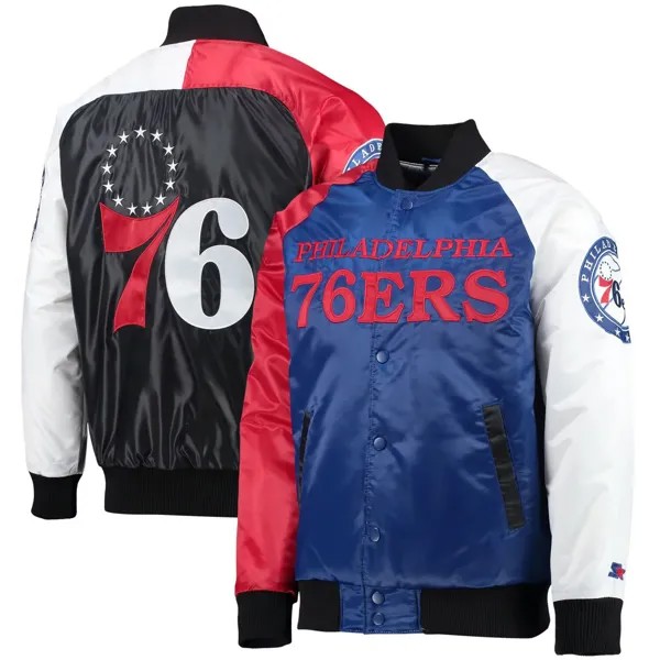Мужская куртка с длинными кнопками реглан королевского/красного/белого цвета Philadelphia 76ers Tricolor Remix Starter