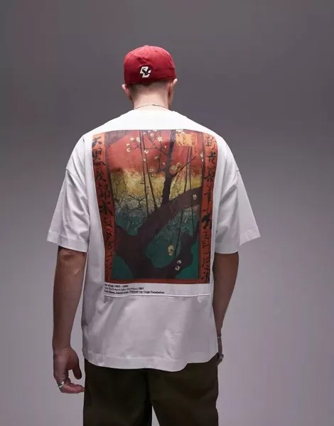 Белая футболка оверсайз Topman Extreme с принтом «Цветущий сливовый сад», созданная в сотрудничестве с Музеем Ван Гога