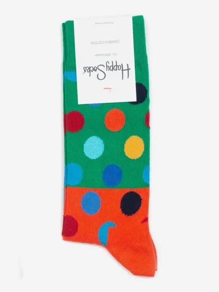 Носки с рисунками Happy Socks - Big Dot Color Block Green Orange, Зеленый