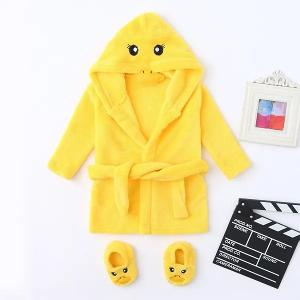 YK Новорожденный ребенок Layette Мальчики Девочки Детские пижамы мультфильм желтая утка стиль Банные халаты фланелевая толстовка одежда для сн...