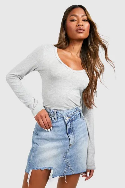 Боди с длинным рукавом и v-образным вырезом Boohoo, серый