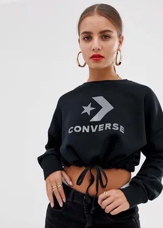 Черный укороченный свитшот со звездой и шевроном Converse