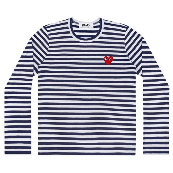 Рубашка Comme des Garçons PLAY Heart Logo Long-Sleeve Stripe Shirt 'White Navy', белый