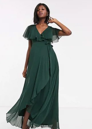 Платье макси с накидкой на спине и асимметричным краем ASOS DESIGN Maternity-Зеленый
