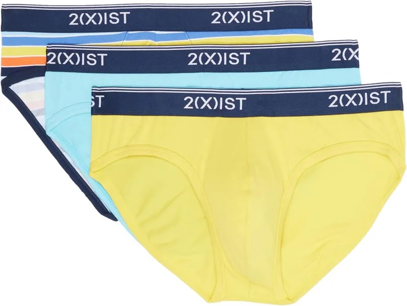 Трусы 2(X)IST 3-Pack Cotton Stretch No Show Brief, цвет Beach Stripe Multi/Blue Topaz/Maize