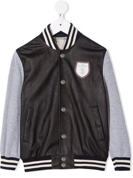 Brunello Cucinelli Kids бомбер с нашивкой-логотипом