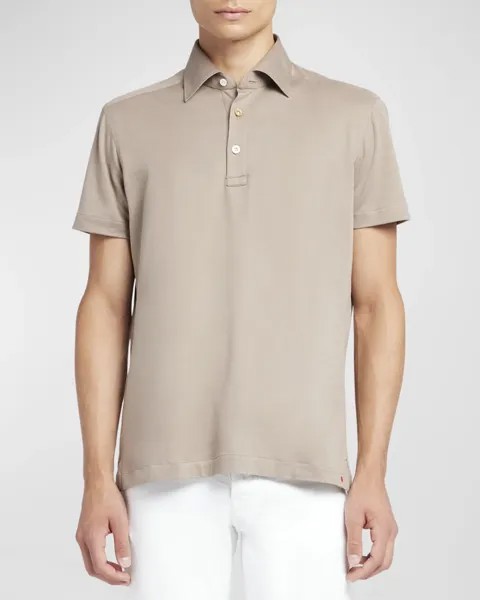 Мужская рубашка-поло из льна и шелка Kiton, цвет Light Brown