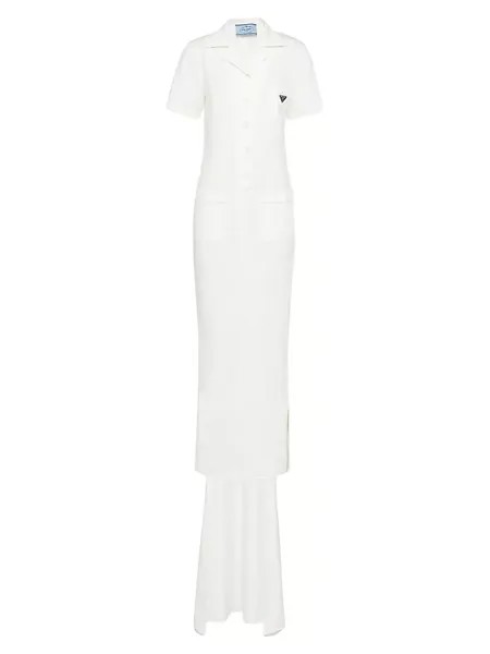 Длинное платье из габардина Prada, белый