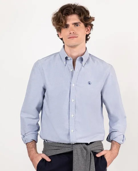 Однотонная мужская рубашка классического кроя синего цвета El Ganso, синий