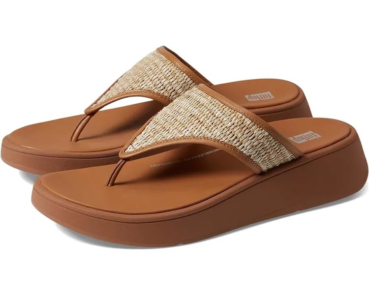 Сандалии FitFlop F-Mode Woven-Raffia Flatform Toe Post Sandals, цвет Latte Tan/Ivory