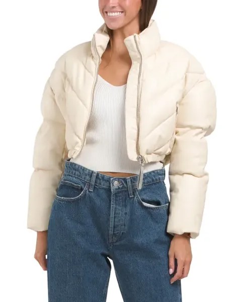 Укороченный пуховик из искусственной кожи Hudson, цвет Cream
