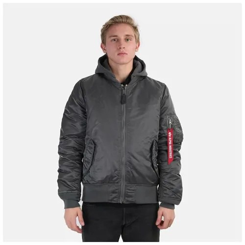 Бомбер ALPHA INDUSTRIES МА-1 Natus, силуэт свободный, подкладка, карманы, съемный капюшон, водонепроницаемая, ветрозащитная, манжеты, размер S, черный