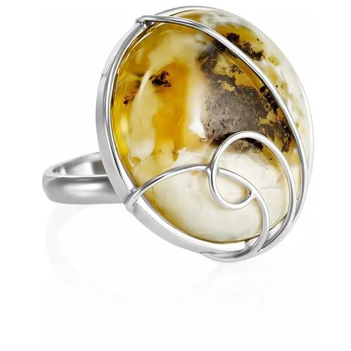 Amberholl Серебряное кольцо «Риальто» со вставкой текстурного балтийского медового янтаря