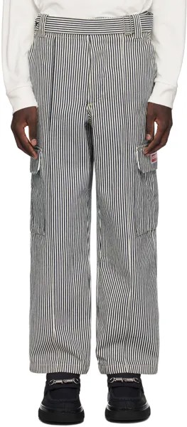 Черно-белые джинсовые брюки-карго в парижскую полоску Kenzo
