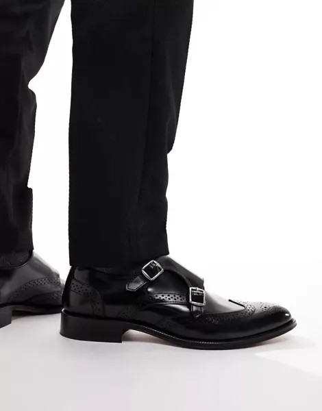 Черные кожаные туфли монки с двумя ремешками ASOS