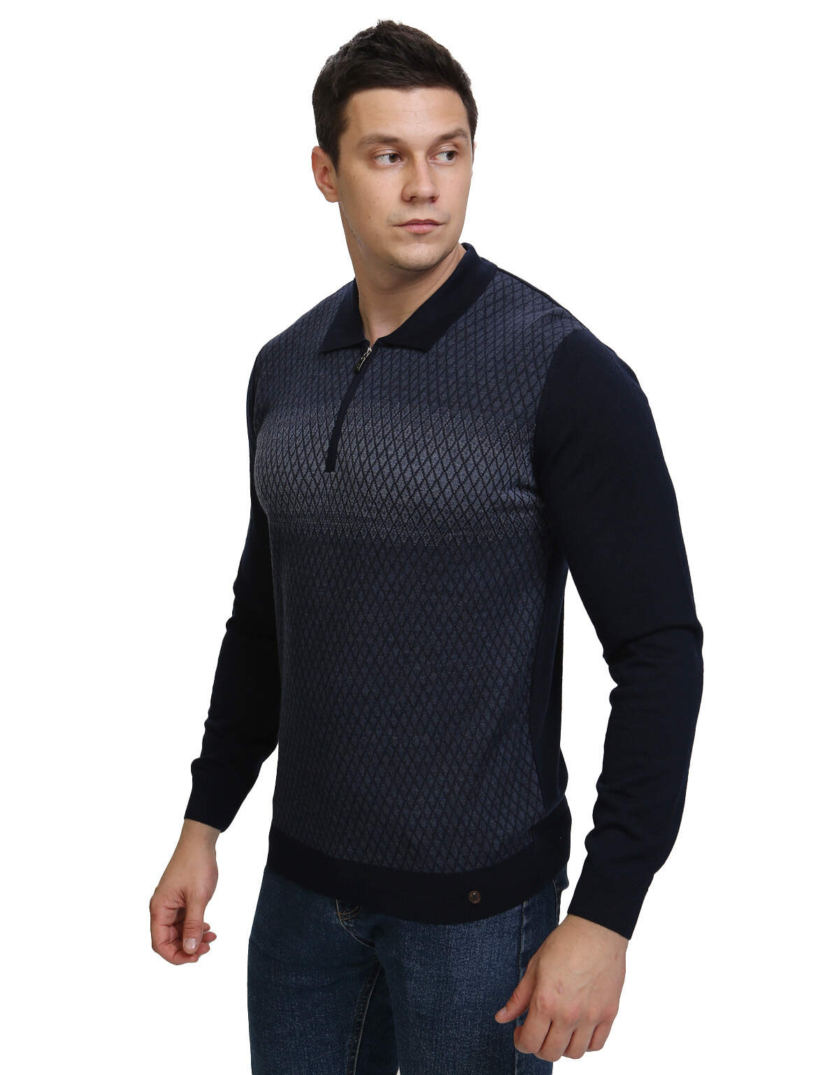 Лонгслив-поло мужской Gratude 291-21 синий 4XL