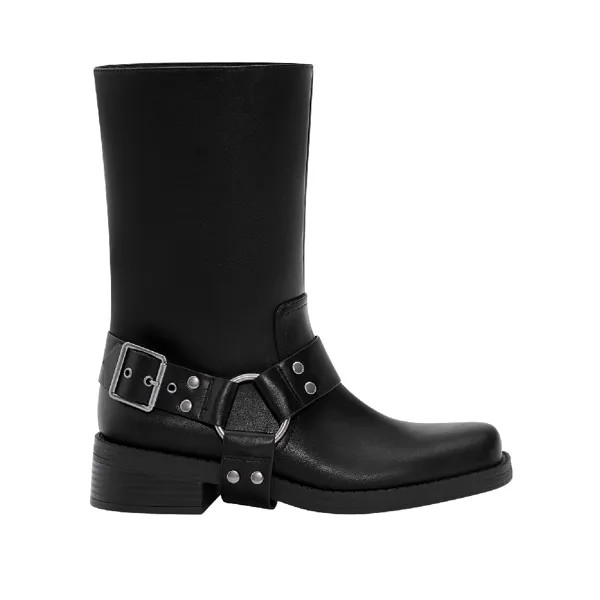 Сапоги Pull&Bear Flat Biker Ankle With Buckles, черный