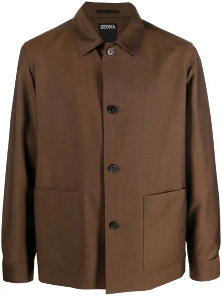 Zegna куртка-рубашка на пуговицах, коричневый
