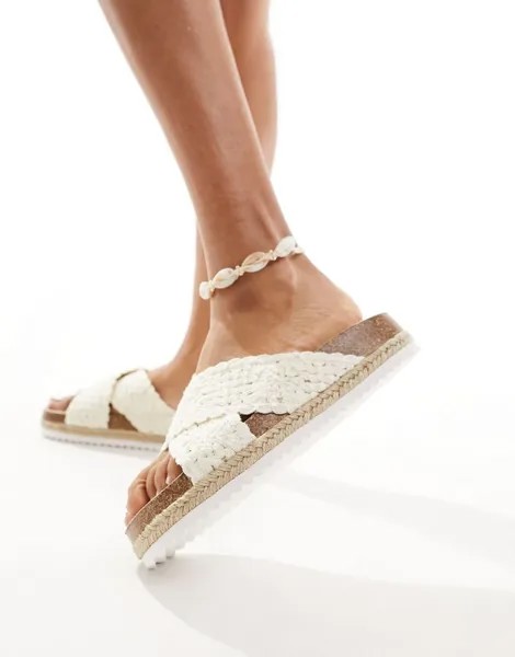 ASOS DESIGN - Jessie - Белые эспадрильи на плоской платформе с перекрещенными ремешками, связанные крючком