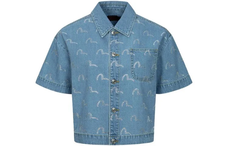 Рубашка женская джинсовая синяя по всей земле Evisu