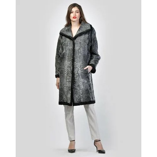 Пальто LANGIOTTI, каракуль, силуэт прямой, карманы, размер 44, серый