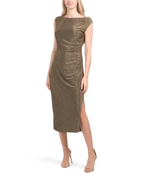 Платье с открытыми плечами и рюшами по бокам Anne Klein, цвет Gold