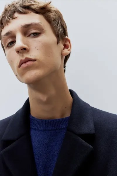 Пальто из смесовой шерсти H&M, синий