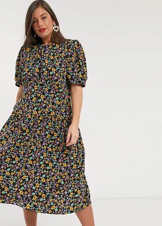 Чайное платье миди с цветочным принтом ASOS DESIGN Curve-Мульти