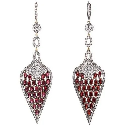 Серьги ELEMENT47, серебро, 925 проба, фианит, гранат