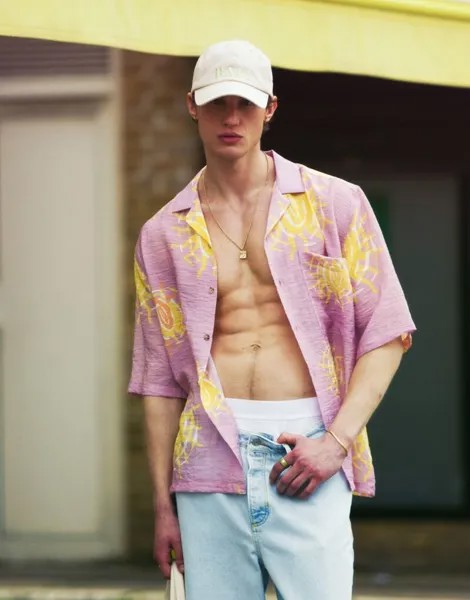 Розовая свободная рубашка с короткими рукавами и принтом Topman