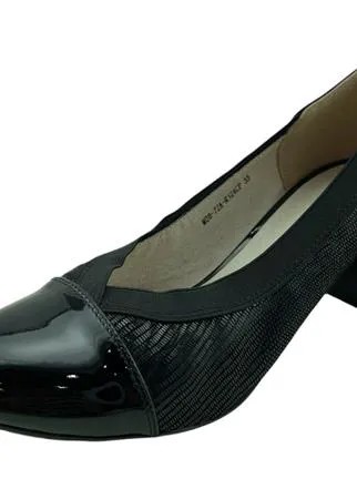 Melani , туфли кожа лаковый нос и пятка резинка низкий каблук (2044) Размер: 40, Цвет: Черный