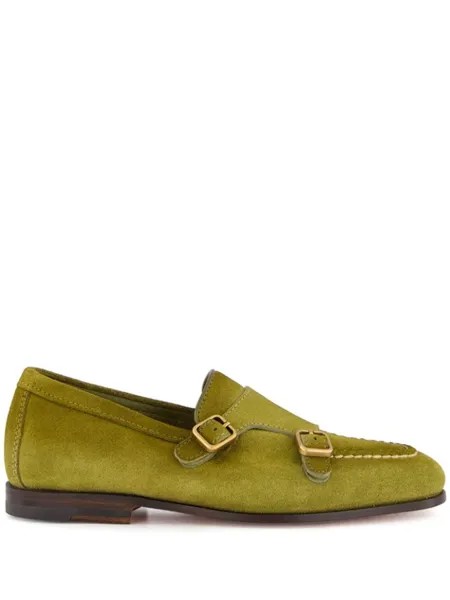 Туфли-монки Santoni с двумя пряжками, зеленый