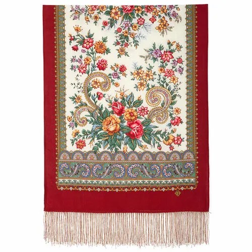 Палантин Павловопосадская платочная мануфактура,150х60 см, золотой, розовый